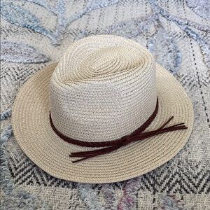 Stylish Tan Straw Hat with Brown Band
